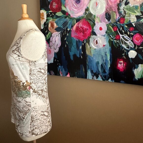 Y2K CAbi Old World Map Tank Women's Size Large (Medium) - Picture 3 of 10